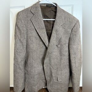 Vintage Adams Row Herringbone Wool Blazer 40R‎ Brown Tweed Suede Elbow Patches